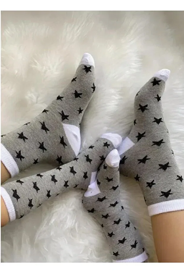 Детские носки для девочек с принтом Mother Daughter Baby Boy Star Patterned Asa Bebek Çocuk, Gray