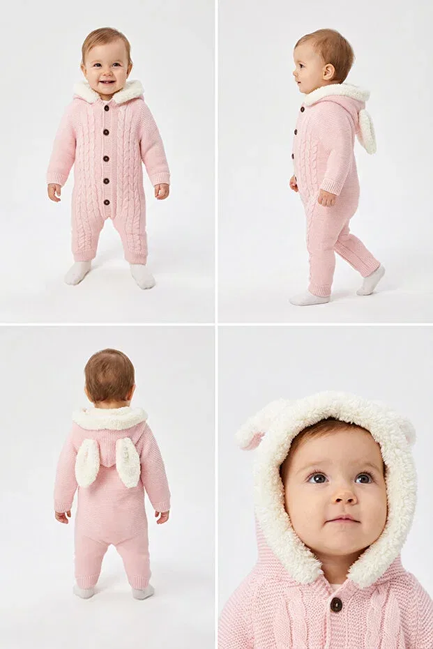 Детский комбинезон с капюшоном с рисунком из флиса Lui Baby, Pink — фото 3