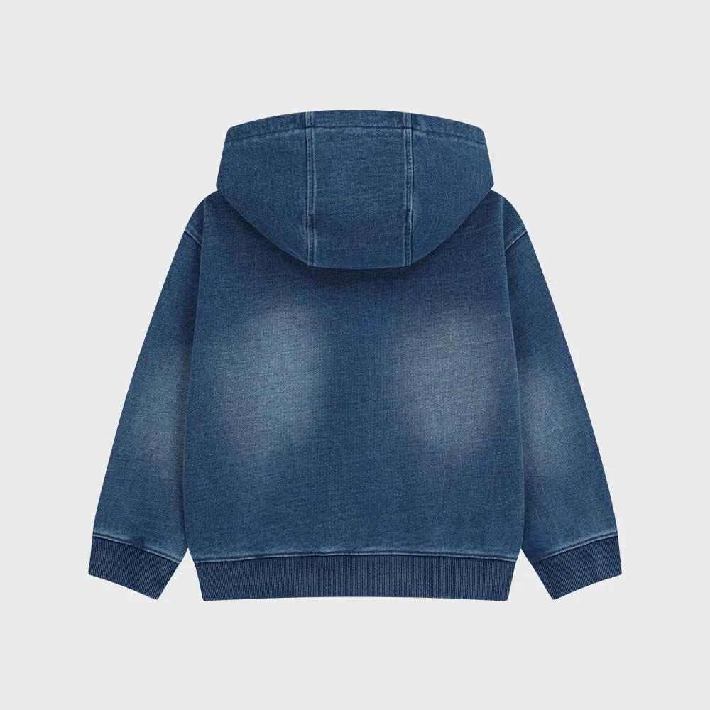 Детская худи на молнии Classic Logo с вышивкой синего цвета от Marithé Kids — фото 3