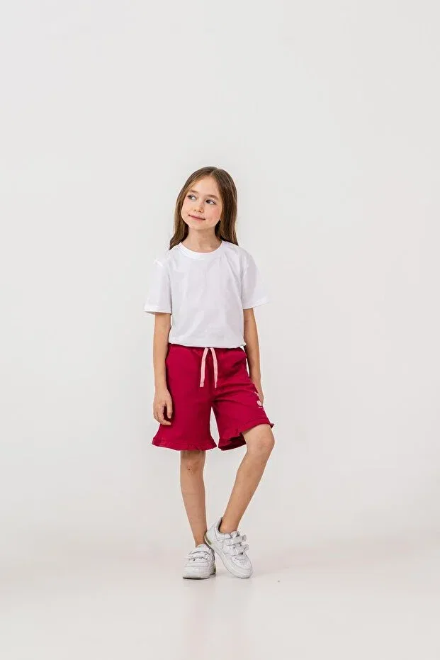 Детские шорты для девочек с принтом Ruffled cherry Mışıl Kids, Dark Rose Dusky — фото 3