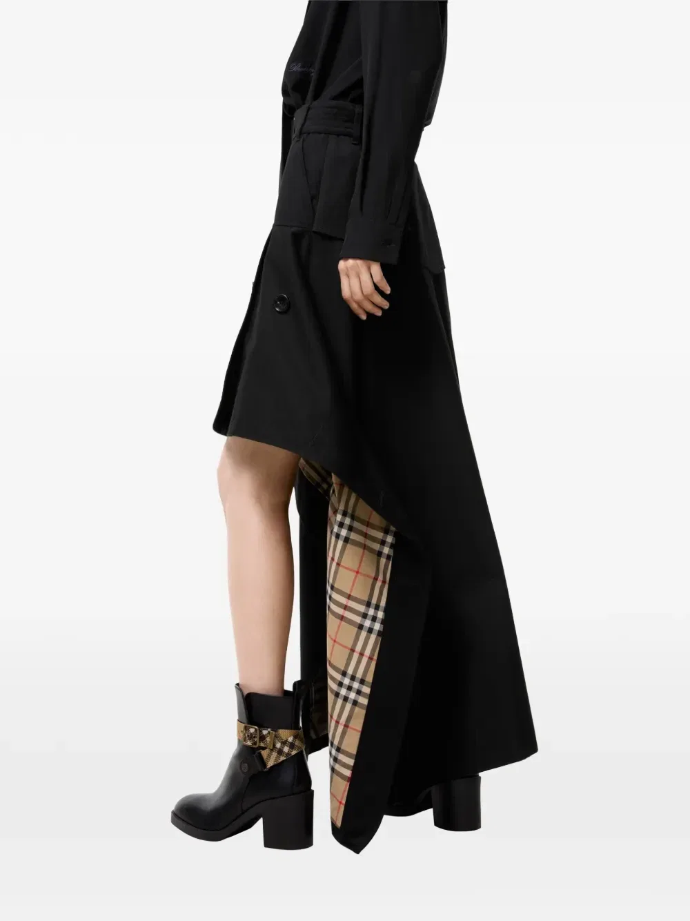 Асимметричная юбка миди с поясом Burberry, черный — фото 3