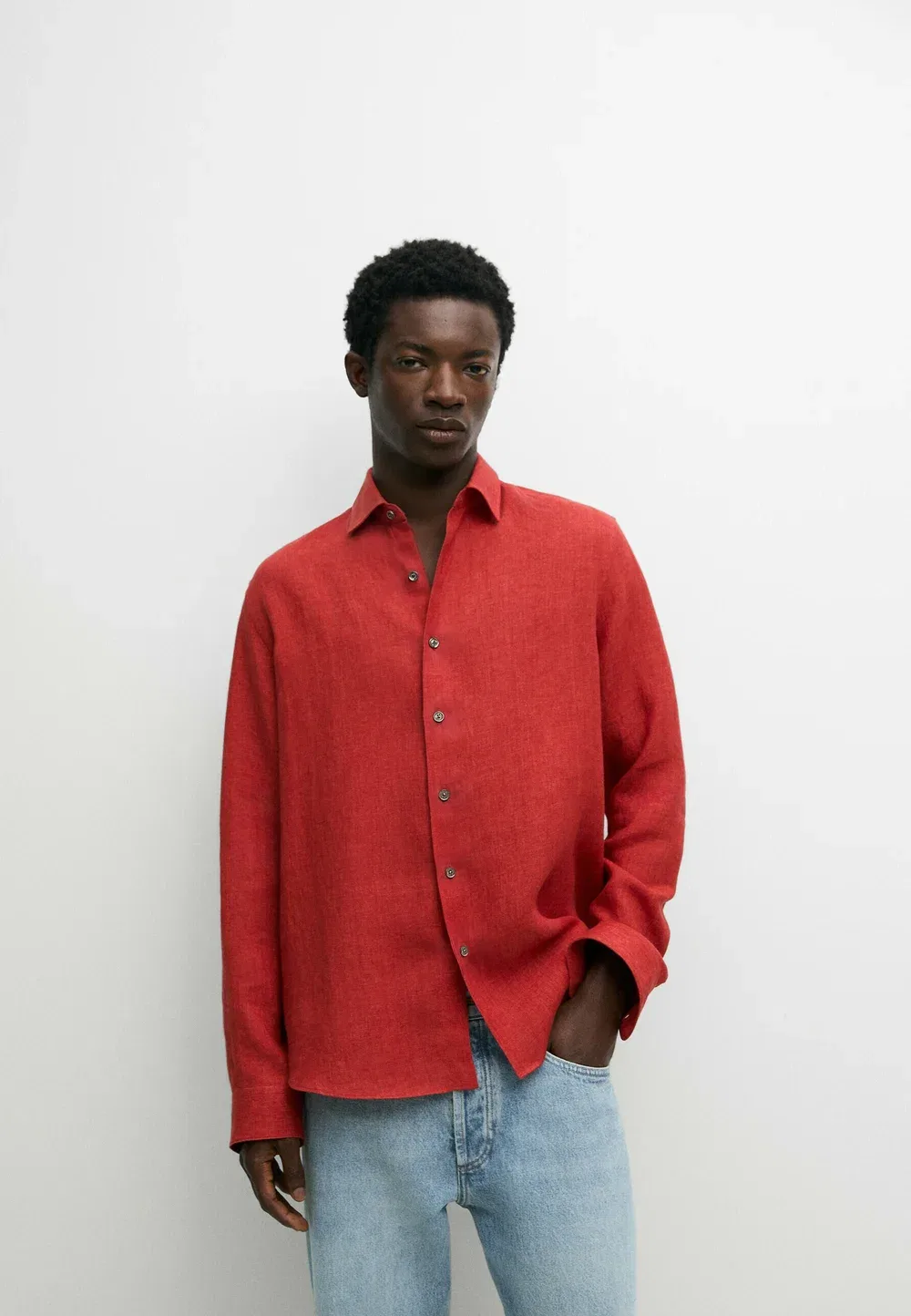 Рубашка стандартного кроя, 100% лен, выцветшая Massimo Dutti, Red