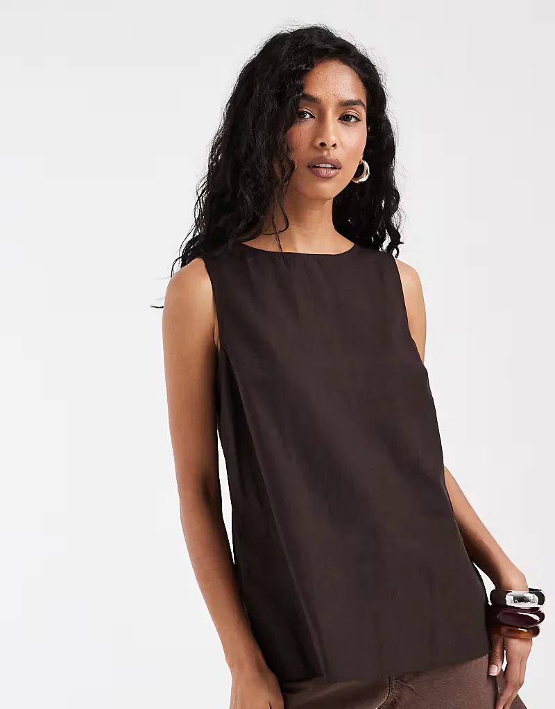 Льняная блузка GAP, коричневый