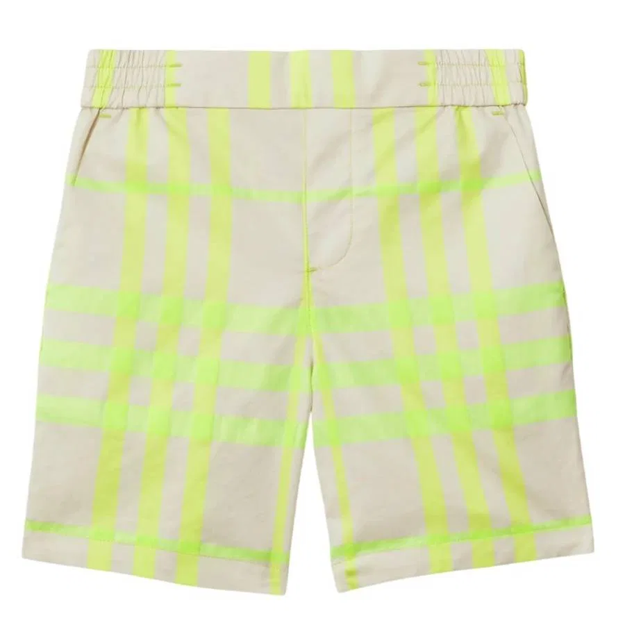 Шорты с принтом в клетку Kids Roman Check Cotton Burberry, Vivid Lime Ip Chk