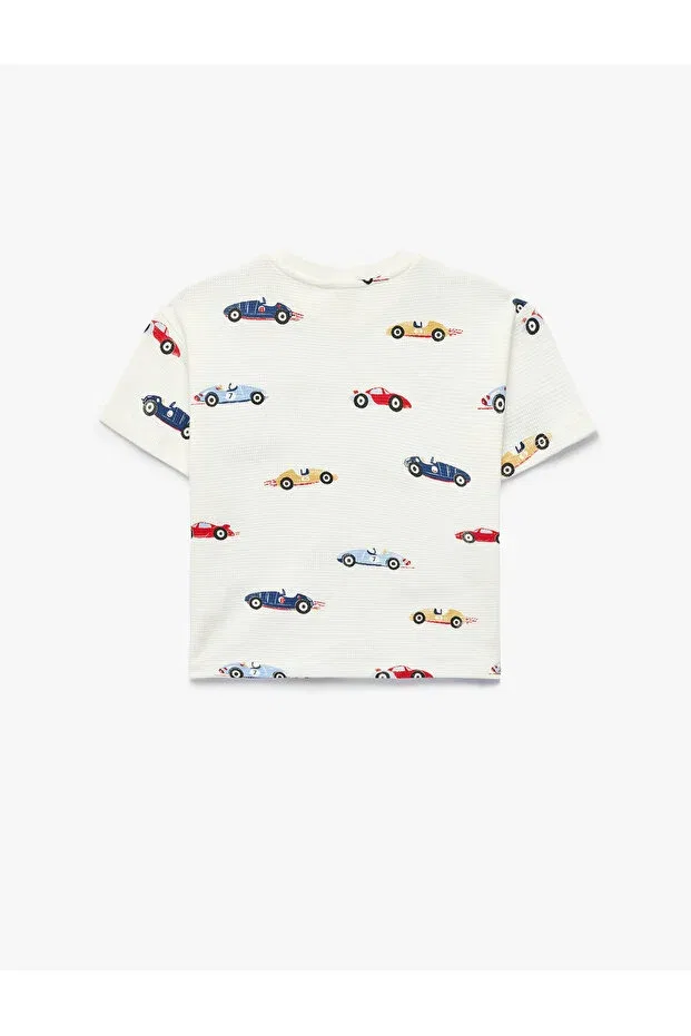 Детское для мальчиков футболка с принтом Cotton Car Patterned Koton, Ecru Patterned — фото 4