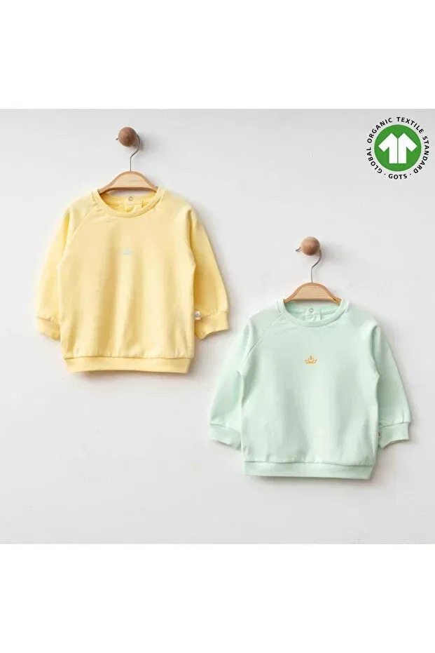 Детский комплект свитшотов для девочек из органического хлопка Sunny Leaf The Nest Kids, Yellow & Mint Green — фото 2