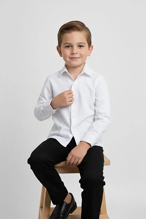 Детская рубашка с длинным рукавом Basics Merdia Kids, White — фото 3