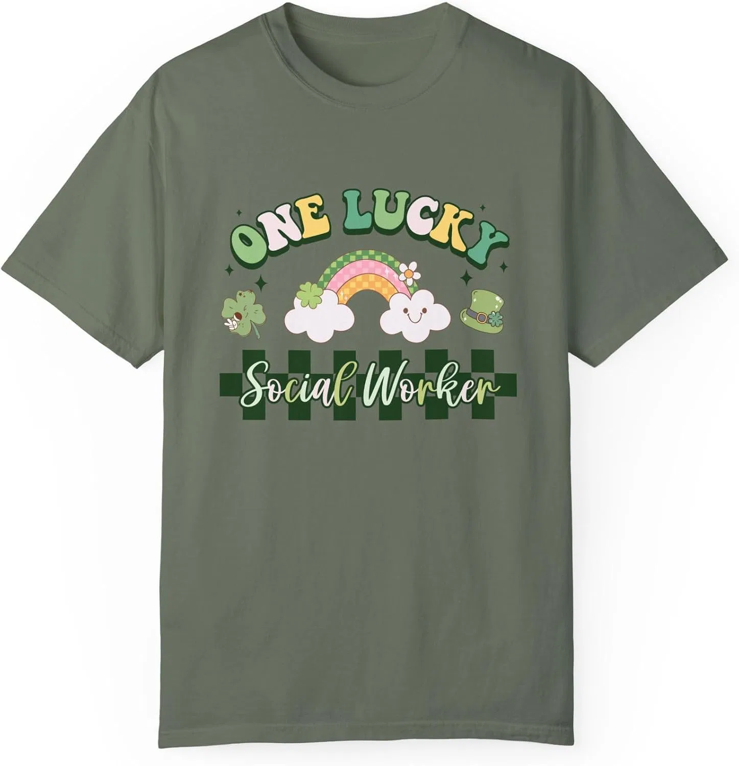 Футболка с принтом One Lucky Social Worker Comfort Colors, Moss