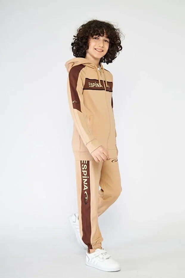 Детский комплект спортивного костюма для девочек с принтом Unisex Kids Pockets Zippered Transfer Printed Diver Tracksuit Set Live Sport, Mink — фото 2