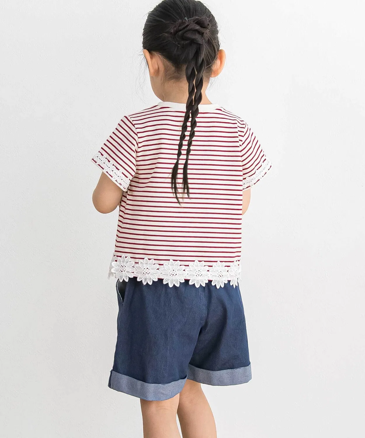 Детские джинсовые шорты для девочек с отворотом BeBe Petits Pois Vert, Grey — фото 3