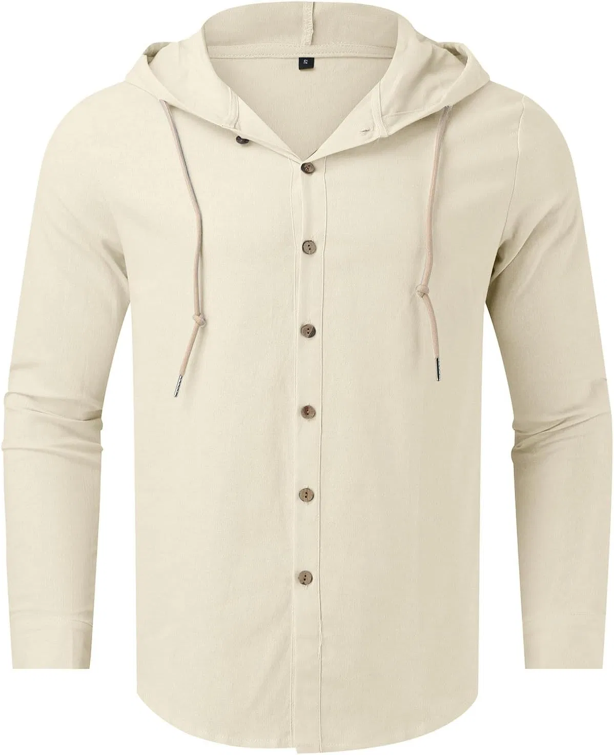Мужская хлопковая рубашка с капюшоном на пуговицах, Lightweight Fashion Hoodies, Beige — фото 3
