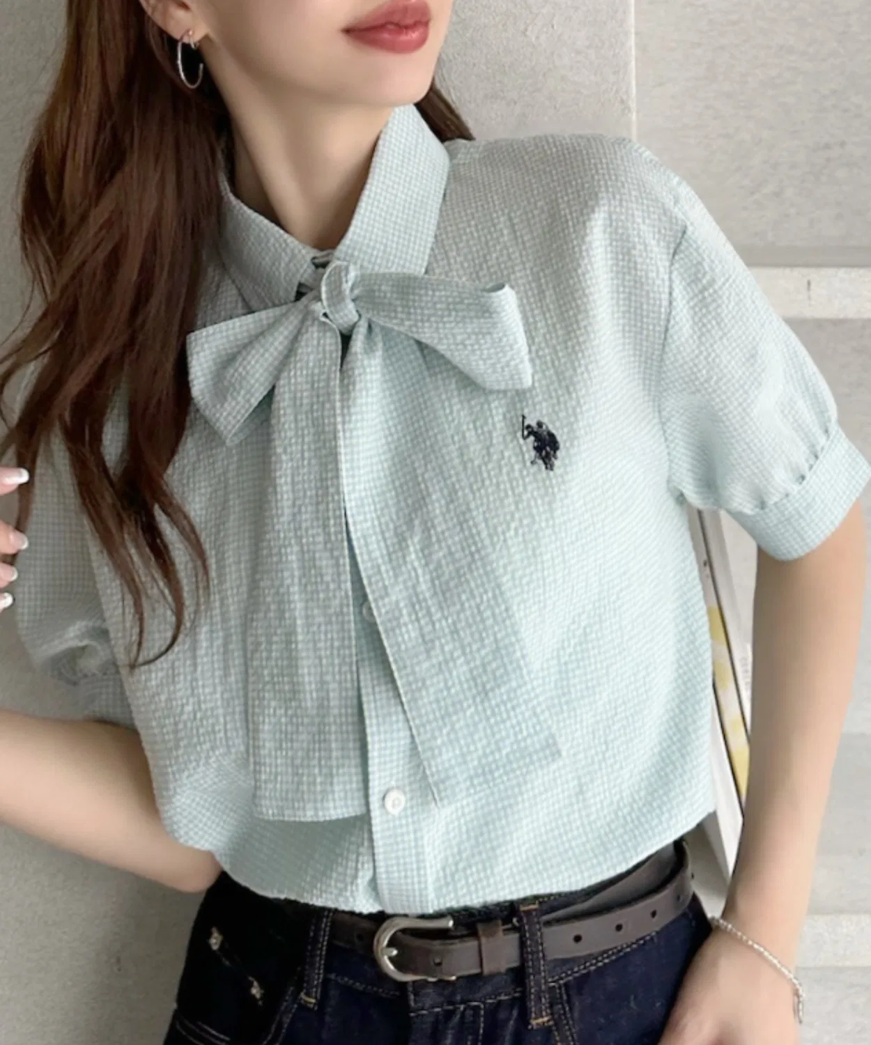 Женская блуза с бантом и коротким рукавом U.S. POLO ASSN., Белый — фото 3