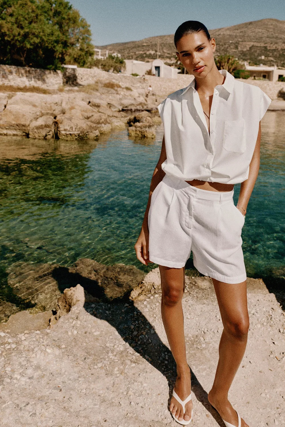 Укороченная рубашка с воздушным шаром ZARA, White