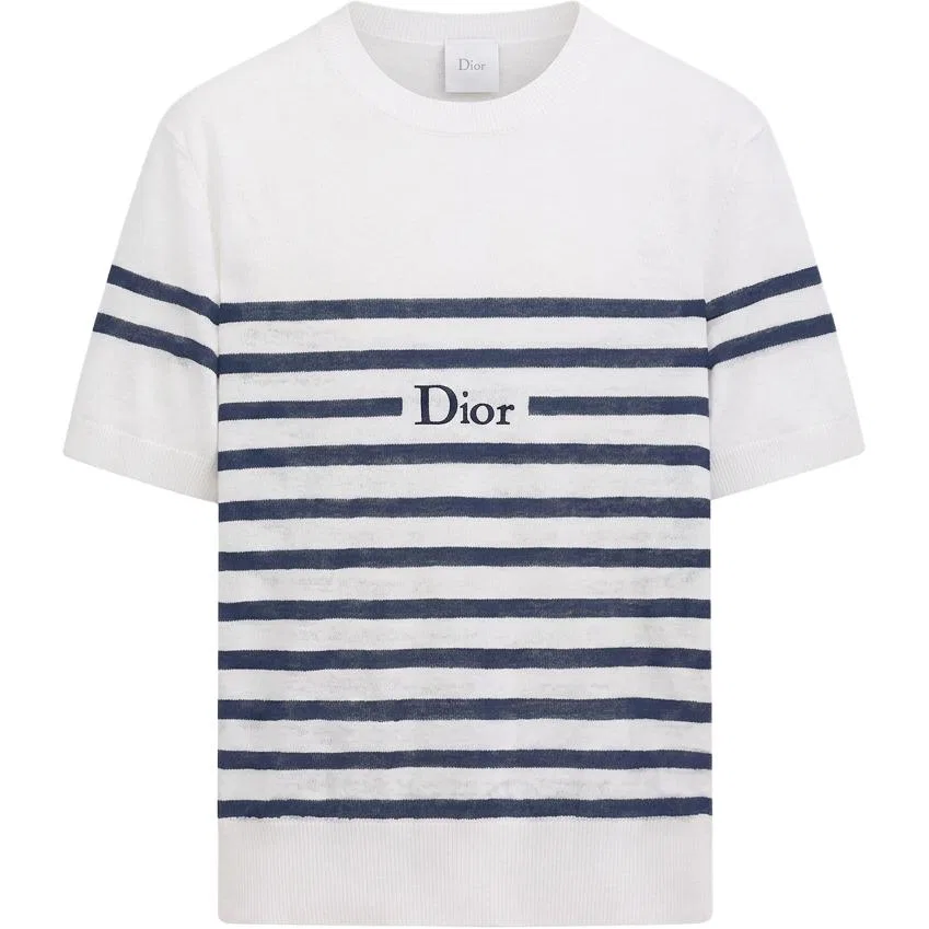 Женский свитер с круглым вырезом прямого кроя Marine Blue+Beige DIOR