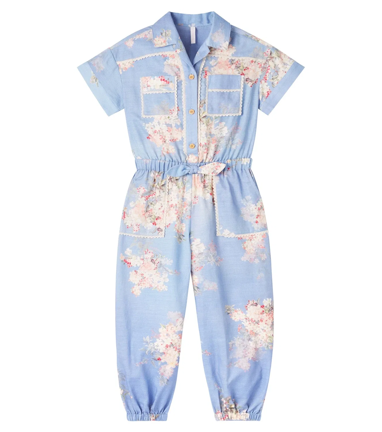 Комбинезон хлопковый с цветочным принтом Zimmermann Kids, синий