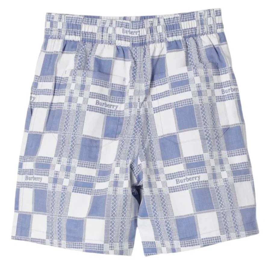 Шорты с жаккардовым принтом Kids Logo Check Burberry, Pale Blue Ip Pat — фото 2