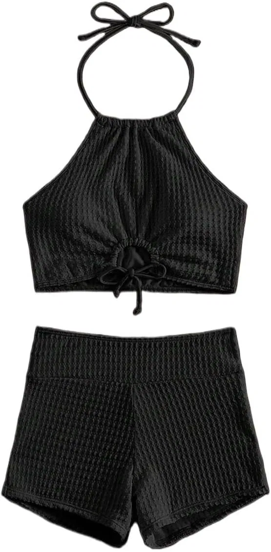 Женский бикини-комплект с галстуком на спине, Black — фото 2