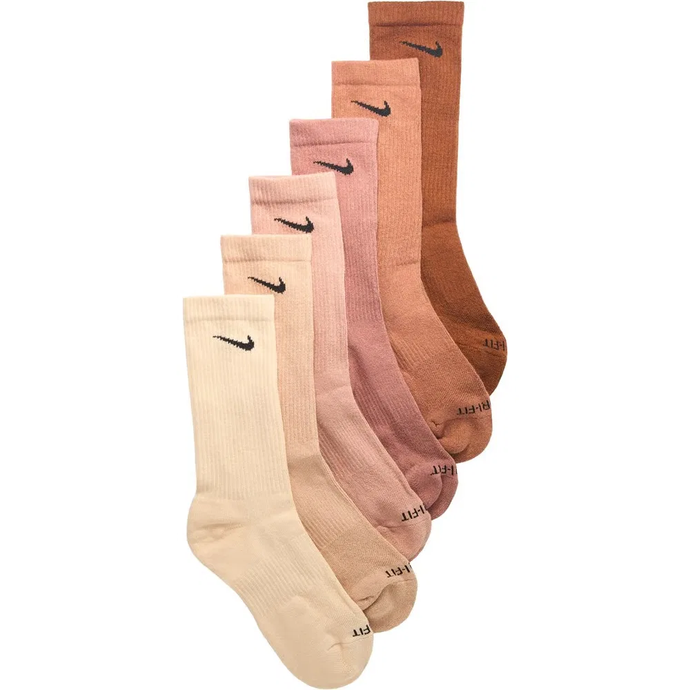 Набор из 6 пар средних повседневных носков с амортизацией Nike, Brown Assorted
