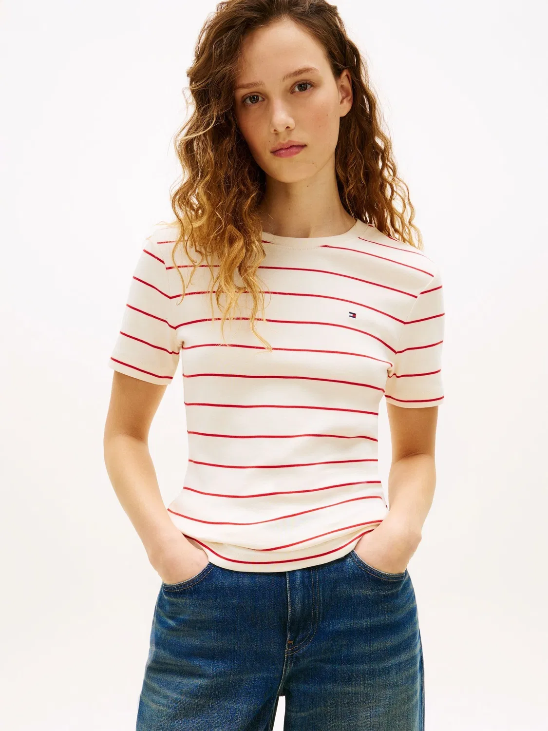 Футболка с полоской, слим-фит Tommy Hilfiger, красно-белая полоска