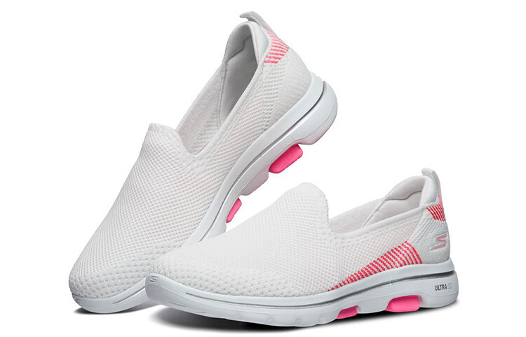 Слипоны Go Walk 5 женские с низким верхом, белые/розовые Skechers — фото 3