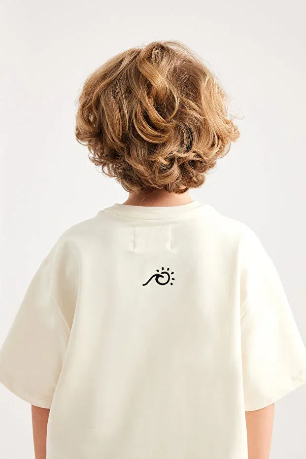 Детская футболка хлопковая Embroidery Detailed Oversize Tshirt Marvy, Ecru — фото 2