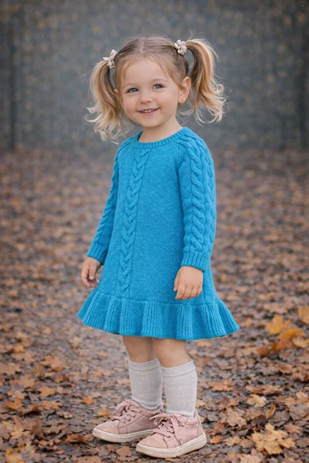 Детское платье для девочек с длинным рукавом Kidsev, Turquoise — фото 2