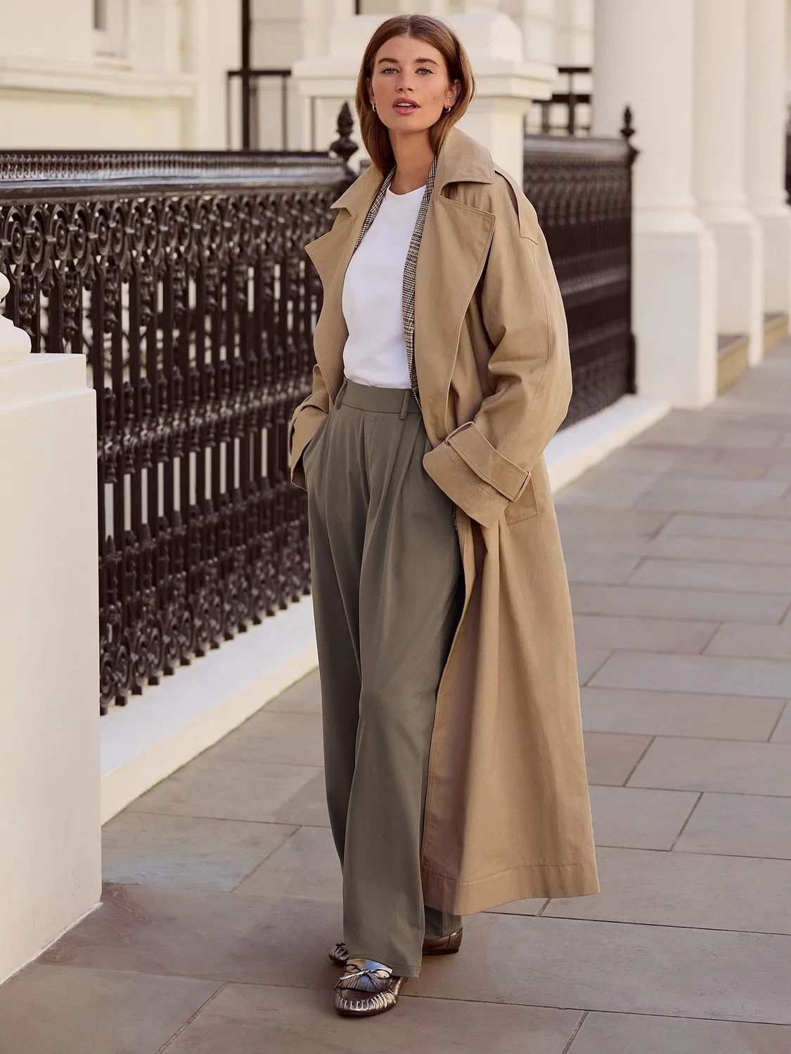 Брюки прямого кроя с защипами, Taupe Brown Next