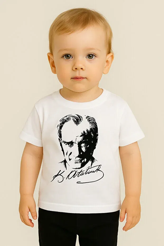 Детская футболка с принтом Ataturk printed unisex baby t-shirt Sibel Günay Butik, White — фото 2