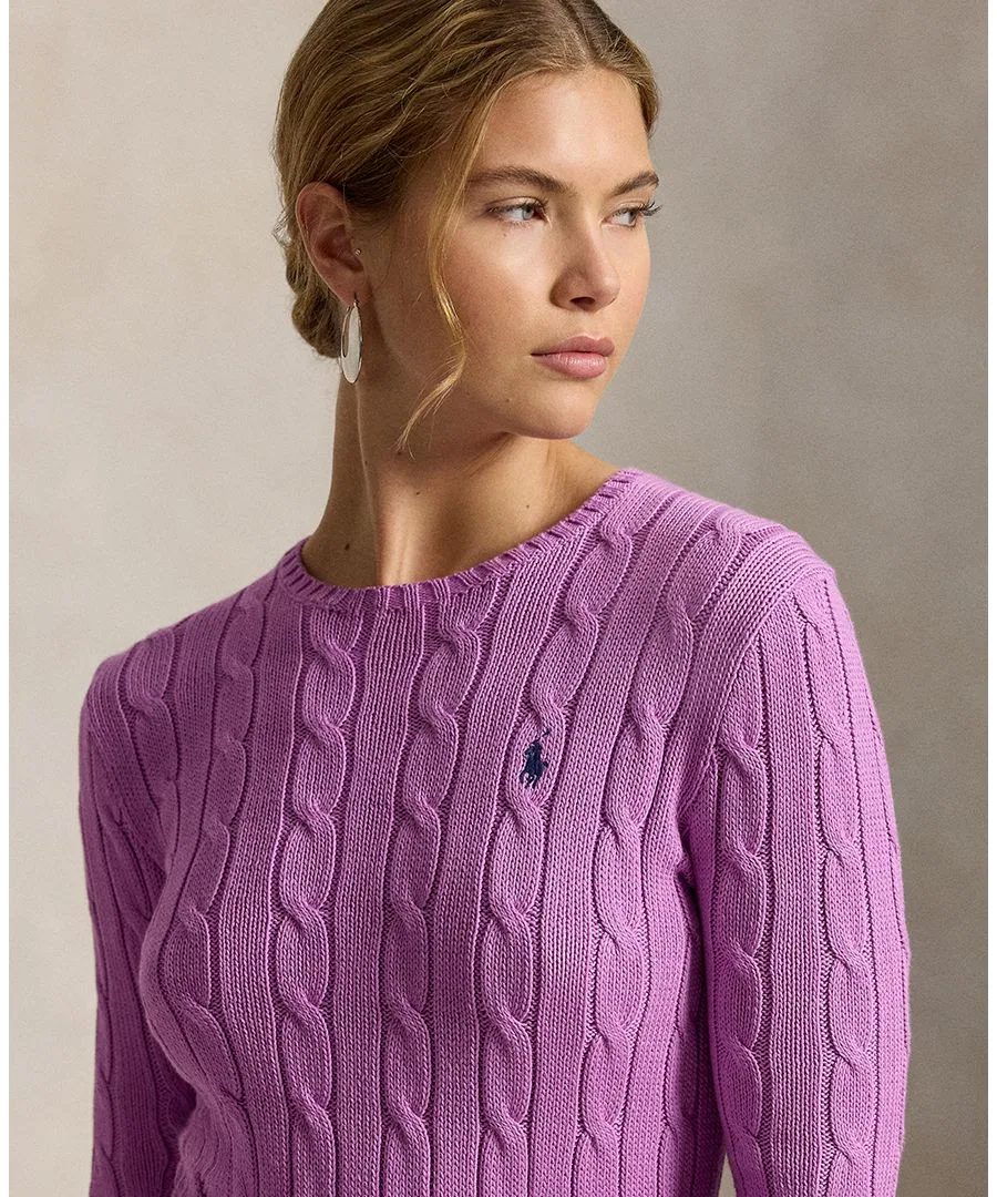 Свитер женский с косами, хлопковый, Slim Fit Polo Ralph Lauren, Thistle Pink — фото 3