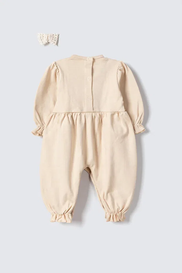 Детский комбинезон для девочек кружевной Lace Long Sleeve Jumpsuit Rise Raba, Beige — фото 3