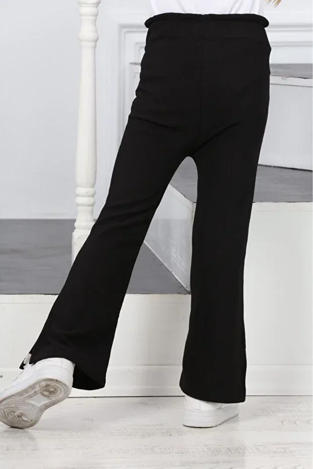 Детские брюки для девочек клеш Relaxed fit Ixoskids Club, Black — фото 3