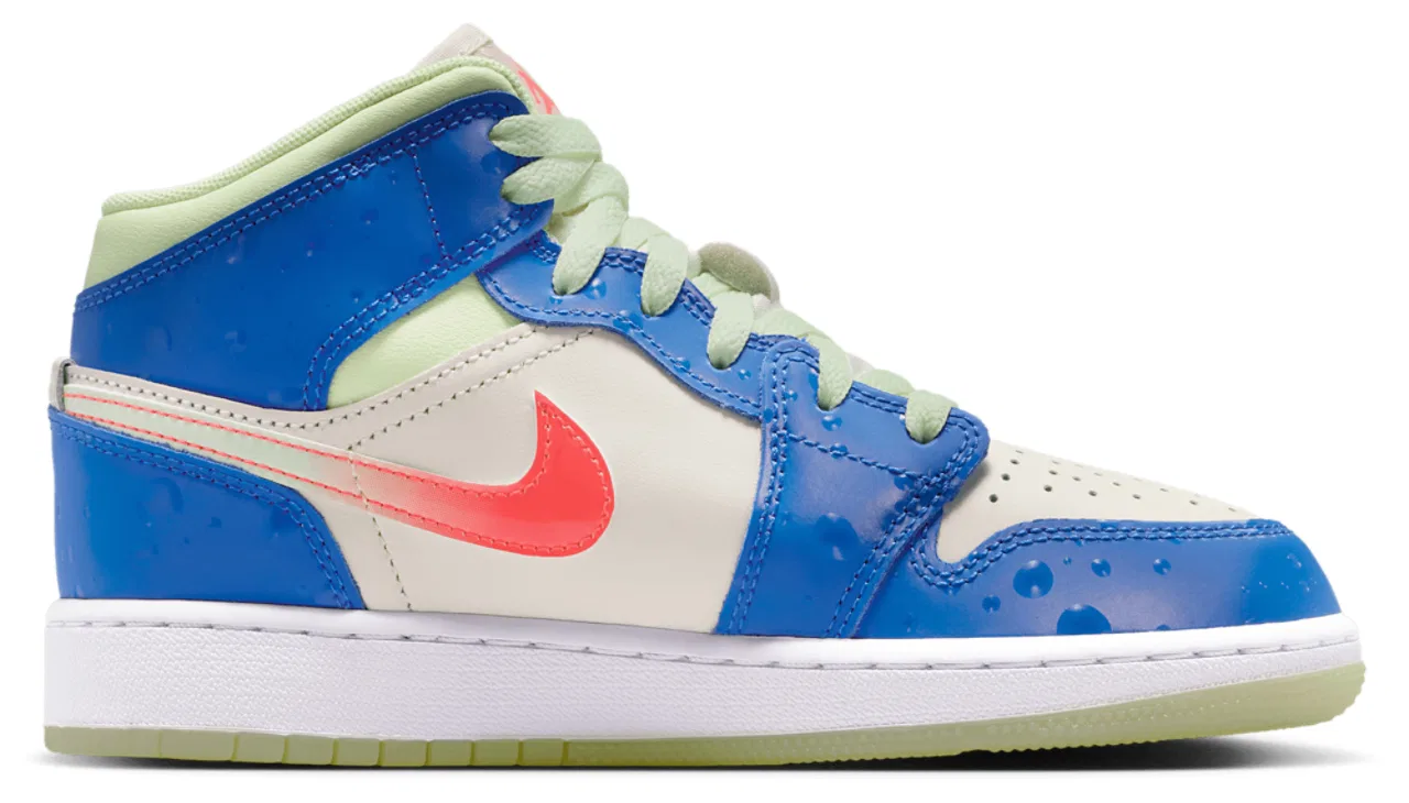 Баскетбольные кроссовки для мальчиков AJ 1 Mid Jordan, цвет Blue/Volt/Tan