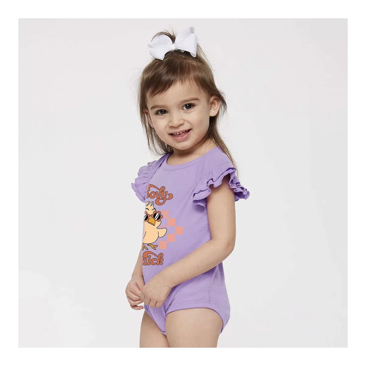 Детское боди с бабочковым рукавом с принтом Groovy Chick Checkered The Juniper Shop, Lavender — фото 2