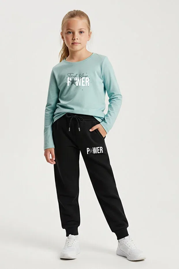 Детский комплект свитшота и брюк с принтом Round Neck Power Printed Girls Tracksuit Set Panios Kids, Mint