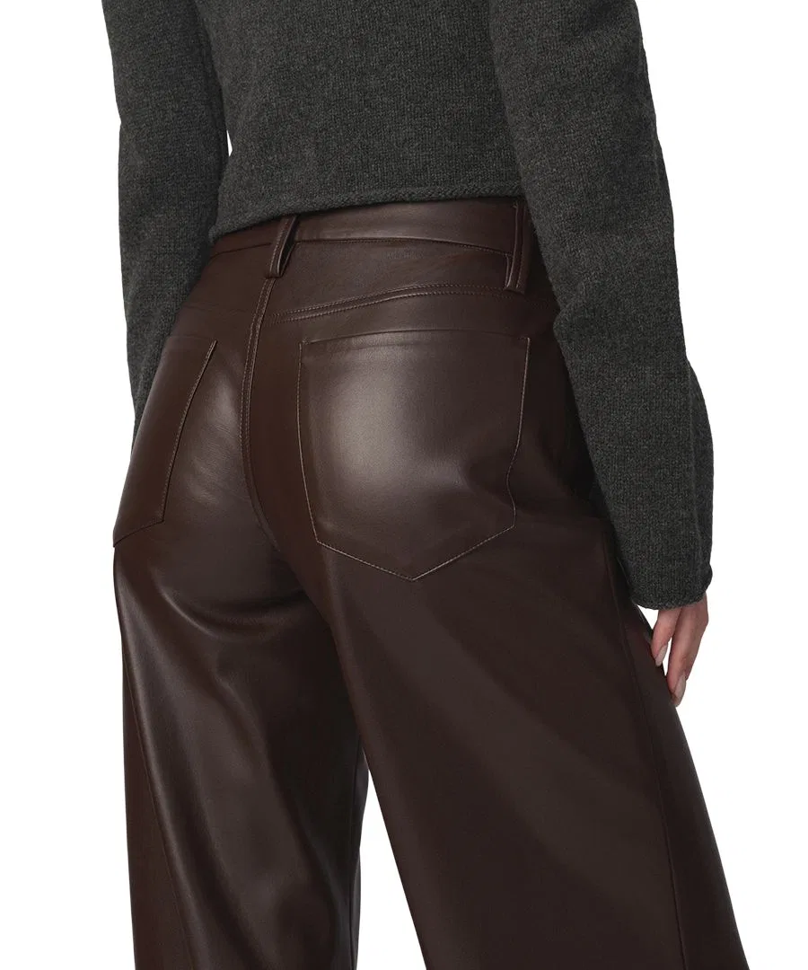 Штаны с широкими штанинами из кожзама Lou Lou Joe's Jeans, Dark Chocolate — фото 4