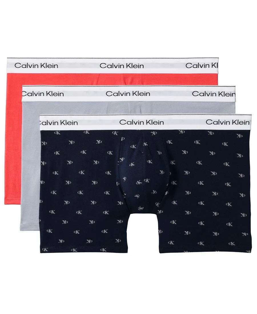 Мужские трусы-боксеры с поддерживающей чашей 3-комплект Calvin Klein, Misty Grey/Diamond Logo Shoreline/Punch Pink