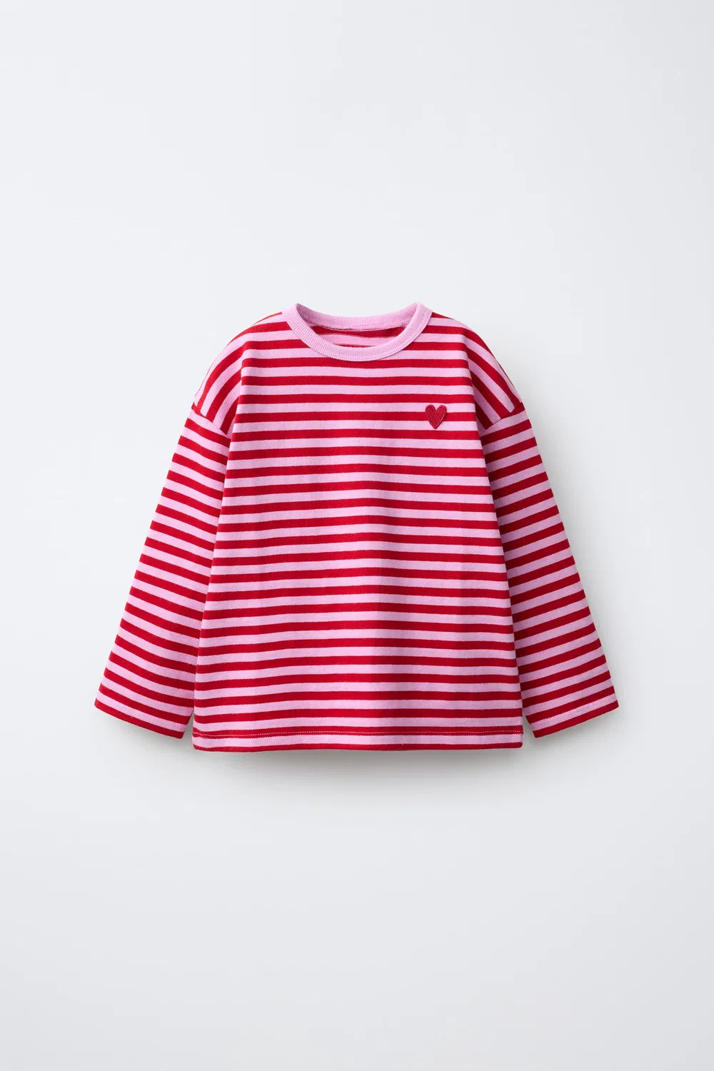 Футболка с вышивкой в виде полосатого сердца ZARA, Pink