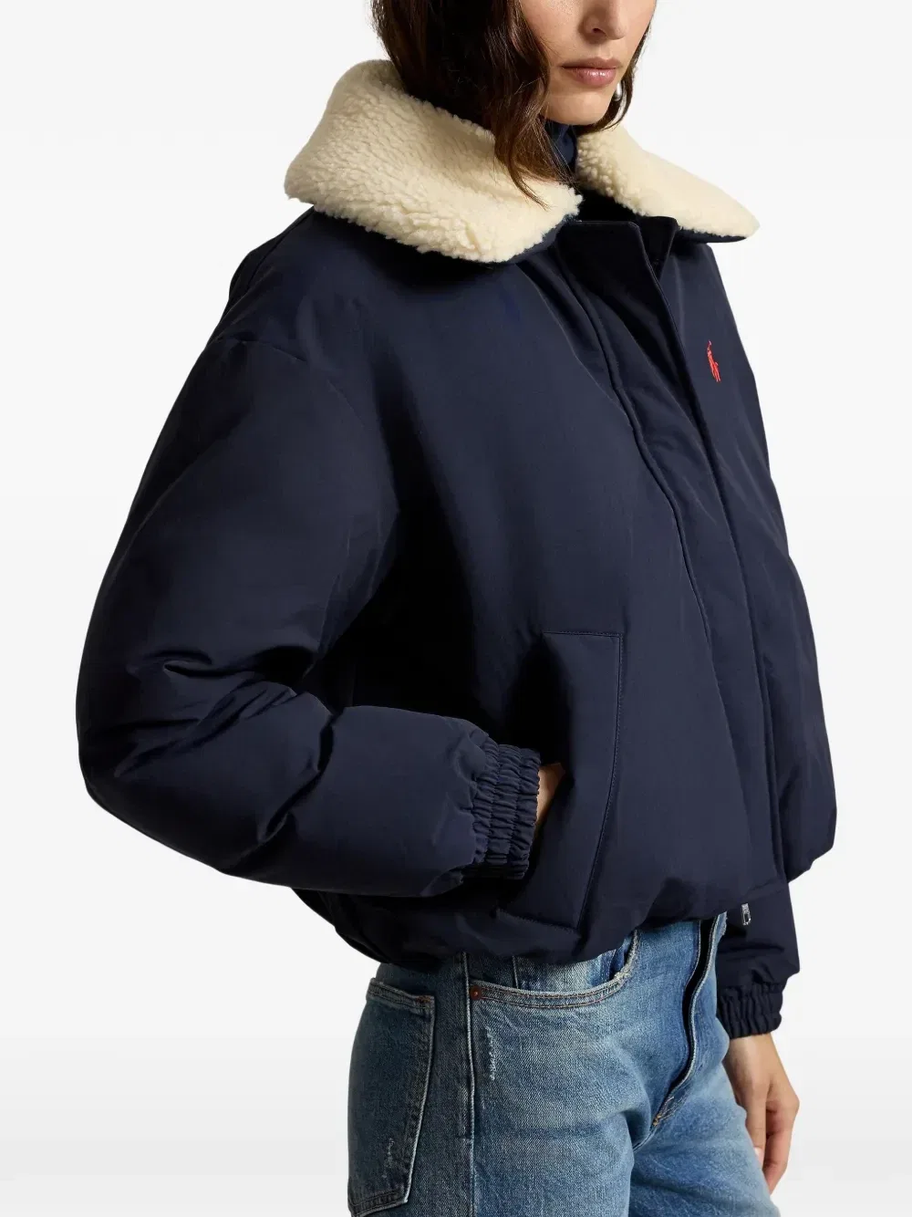 Пуховик с воротником из длинного ворса Polo Ralph Lauren, синий — фото 3