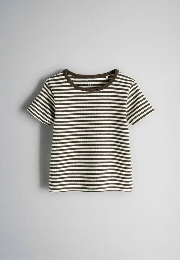 Футболка полосатая Basic t-shirt, The Set, Brown Cream Stripe, кремовый — фото 4
