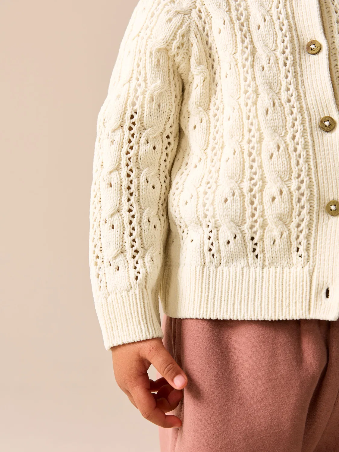 Кардиган вязаный, модель Cable Cardigan Next, цвет экрю — фото 4