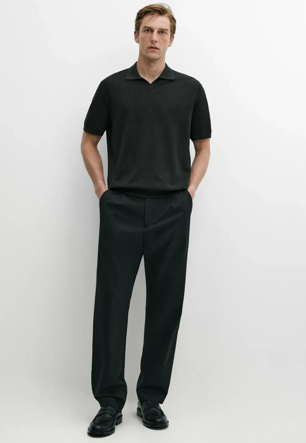 Поло с коротким рукавом из шерстяной смеси - рубашка поло Massimo Dutti, Dark Brown — фото 2