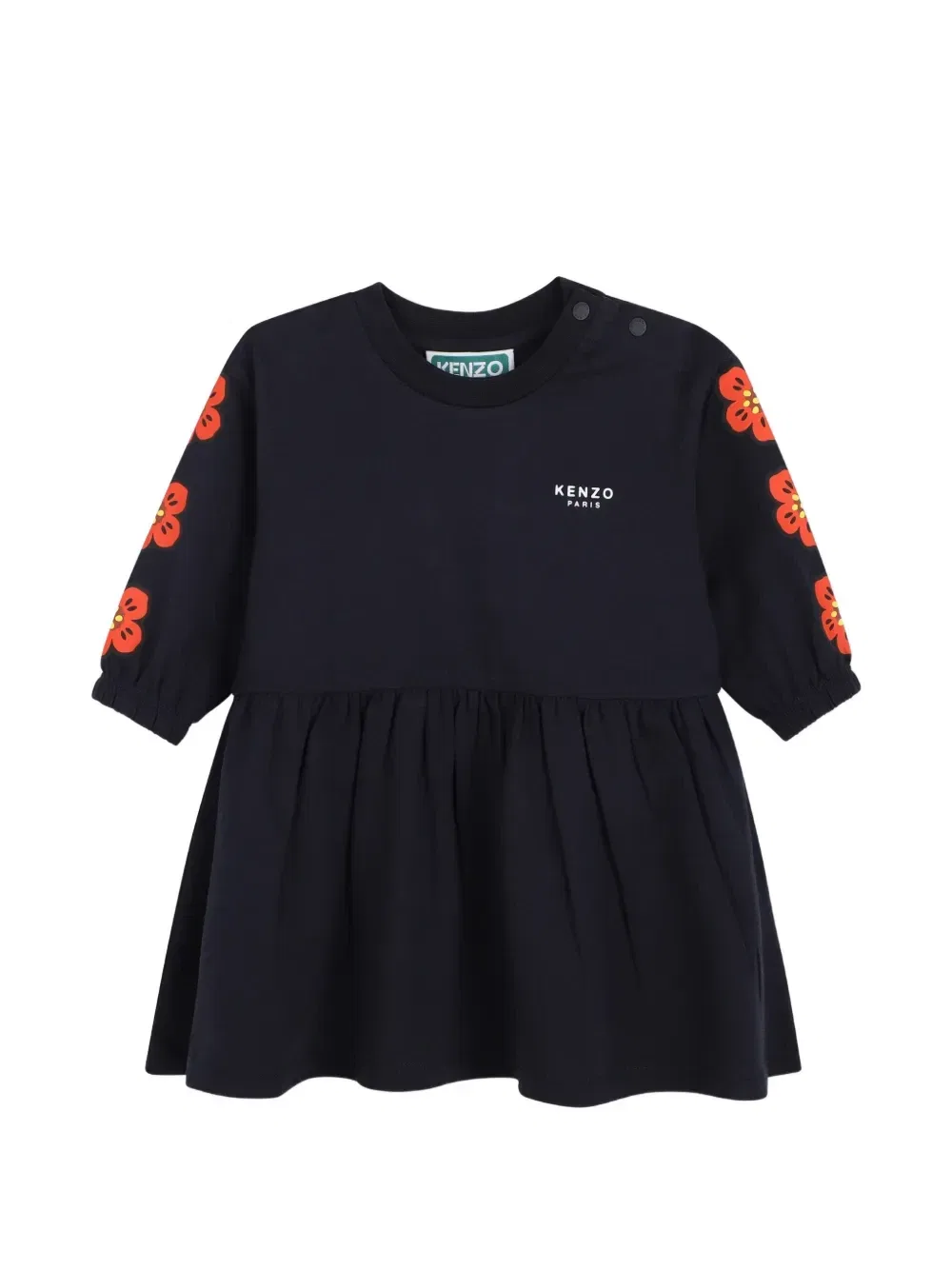 Платье с цветочным принтом и логотипом Kenzo Kids, синий