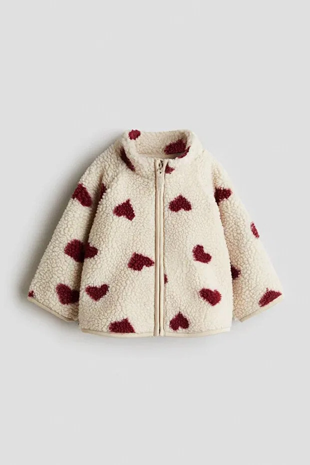 Детская куртка из плюша с принтом H&M, Light Beige Hearts
