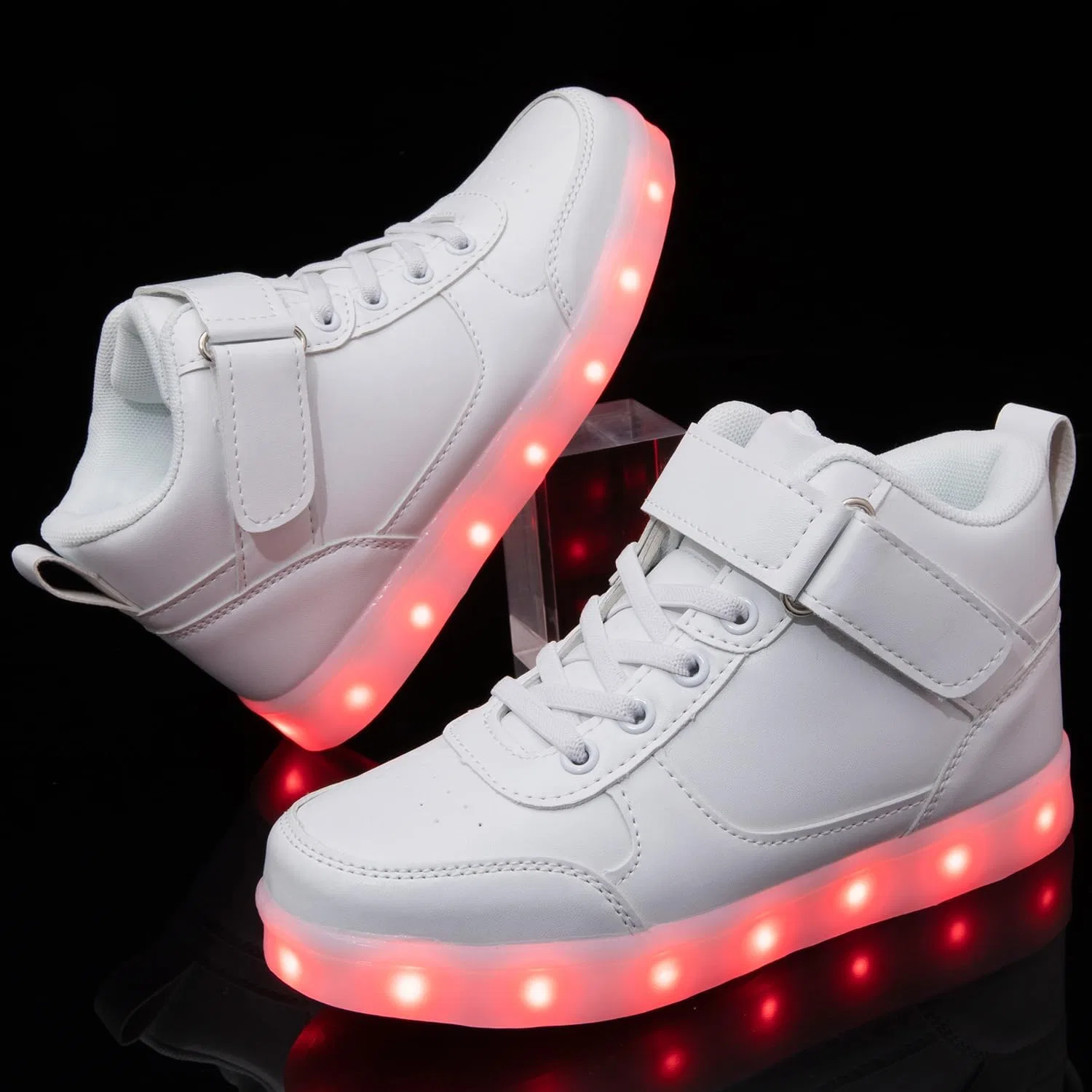 Детские светящиеся кроссовки с LED-подсветкой на шнуровке SEROUNY, White — фото 4