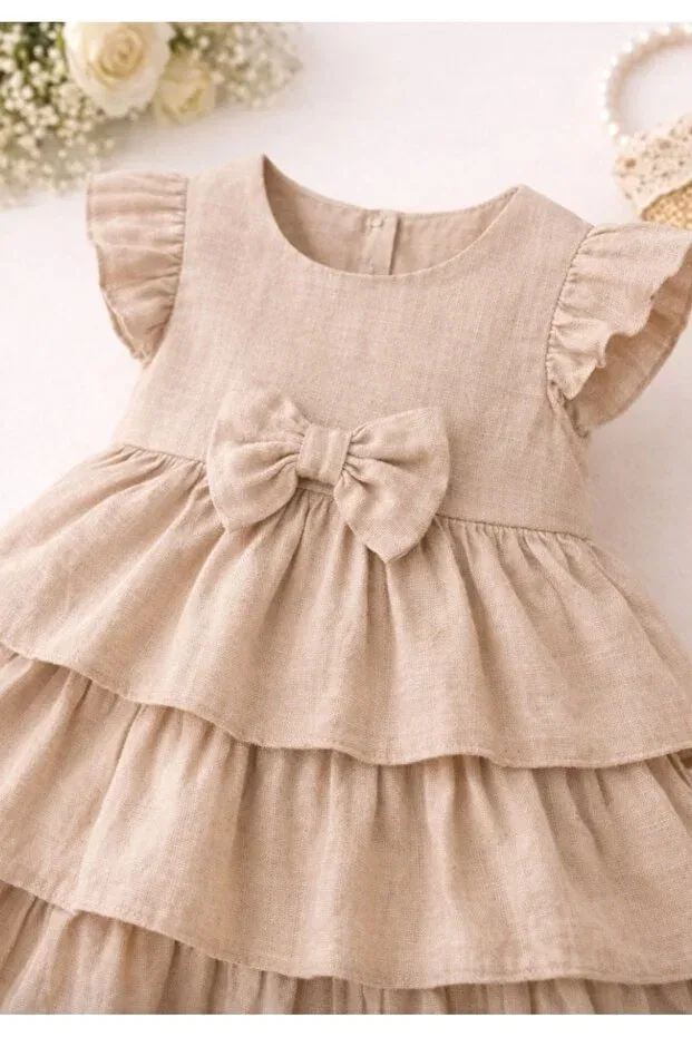 Детское платье для девочек с коротким рукавом Firfirli Paris Ley Bebe, Beige — фото 3