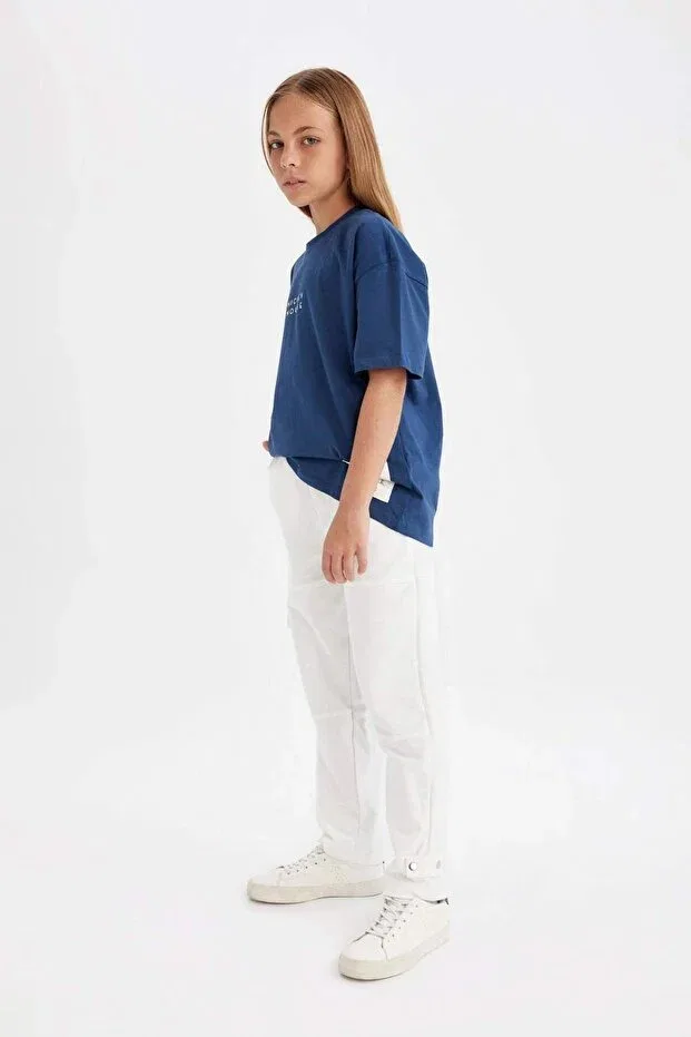 Детские спортивные штаны для девочек с карго-карманами Carrot Fit Havuç Cut Cargo Pocket Sweatpants Defacto, Ekru-Er99 — фото 3