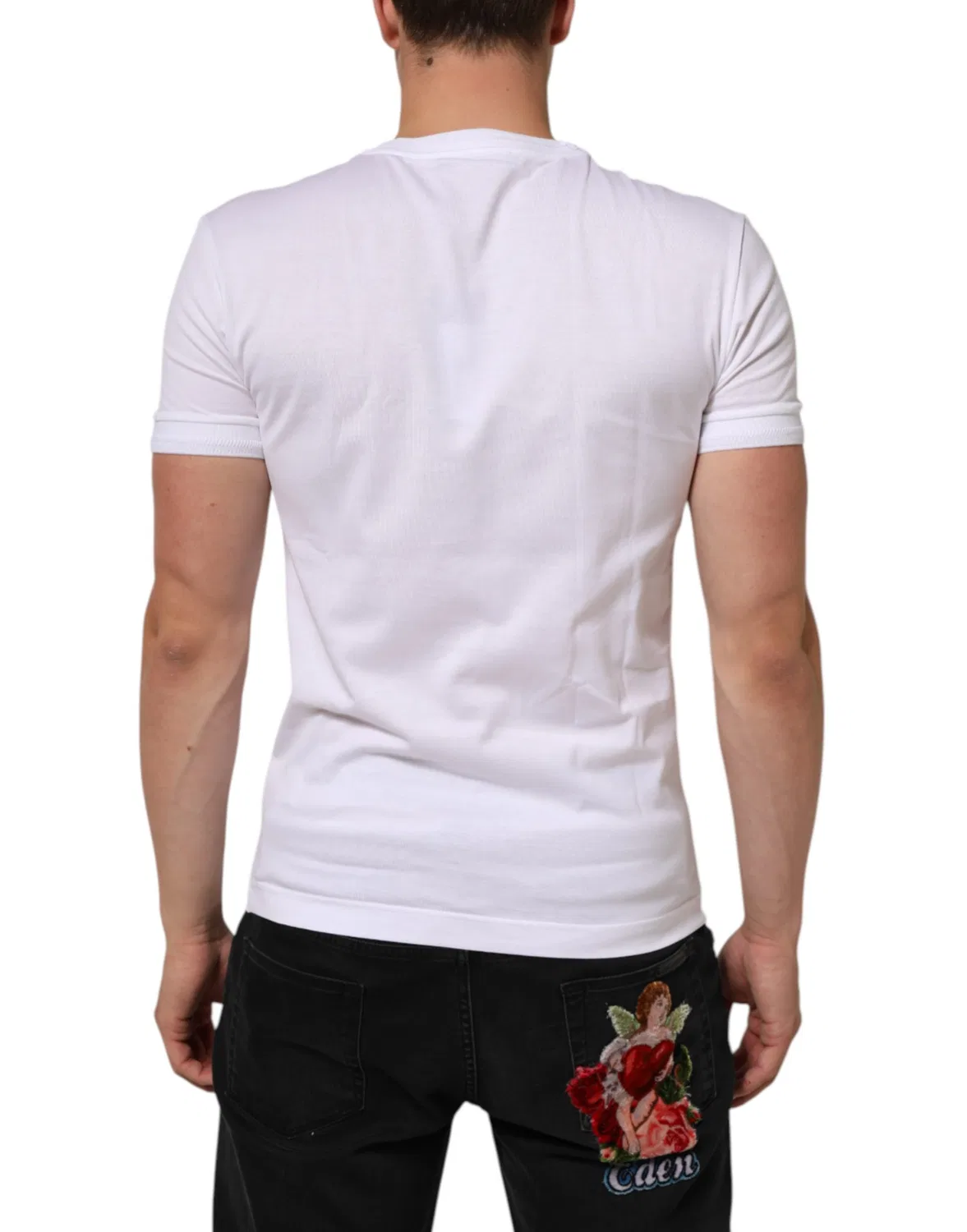 Мужская футболка с коротким рукавом и логотипом White Logo Patch Cotton Crew Neck T-shirt Dolce & Gabbana, White — фото 4