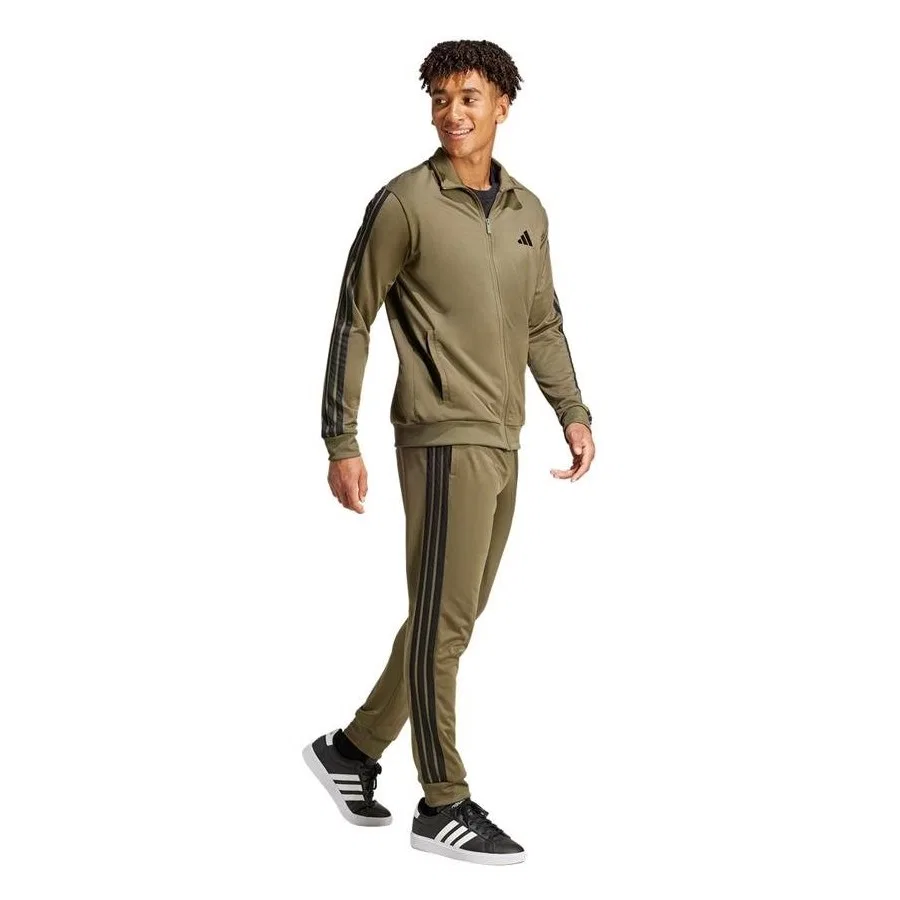 Мужской спортивный комплект из футера с длинным рукавом adidas 3S TR TT TS JI8854, Зеленый — фото 4
