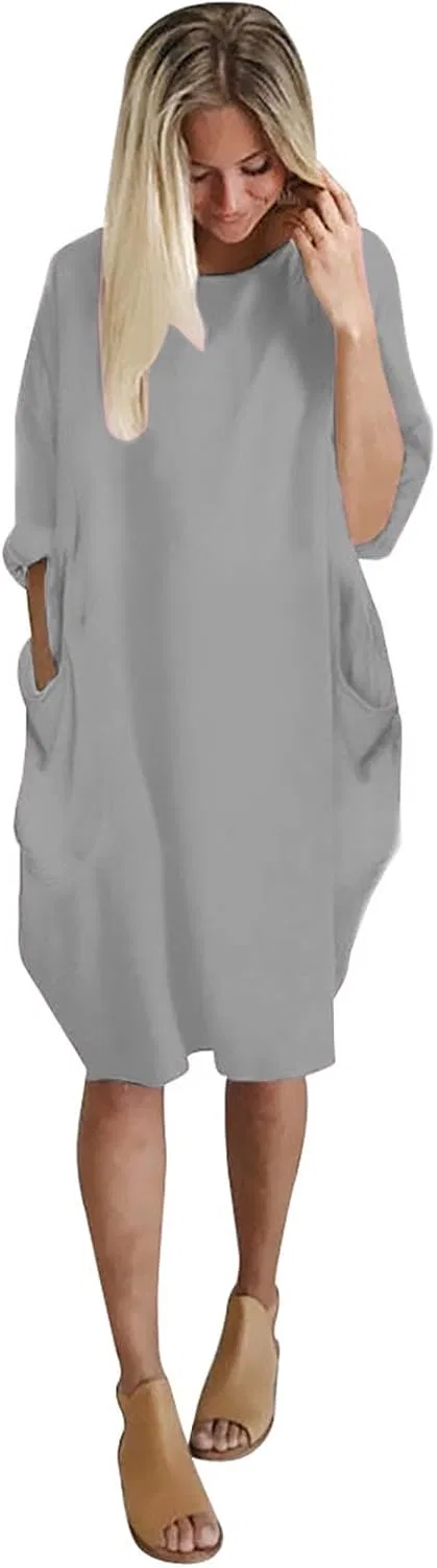 Женское свободное платье с карманами Generic, Grey