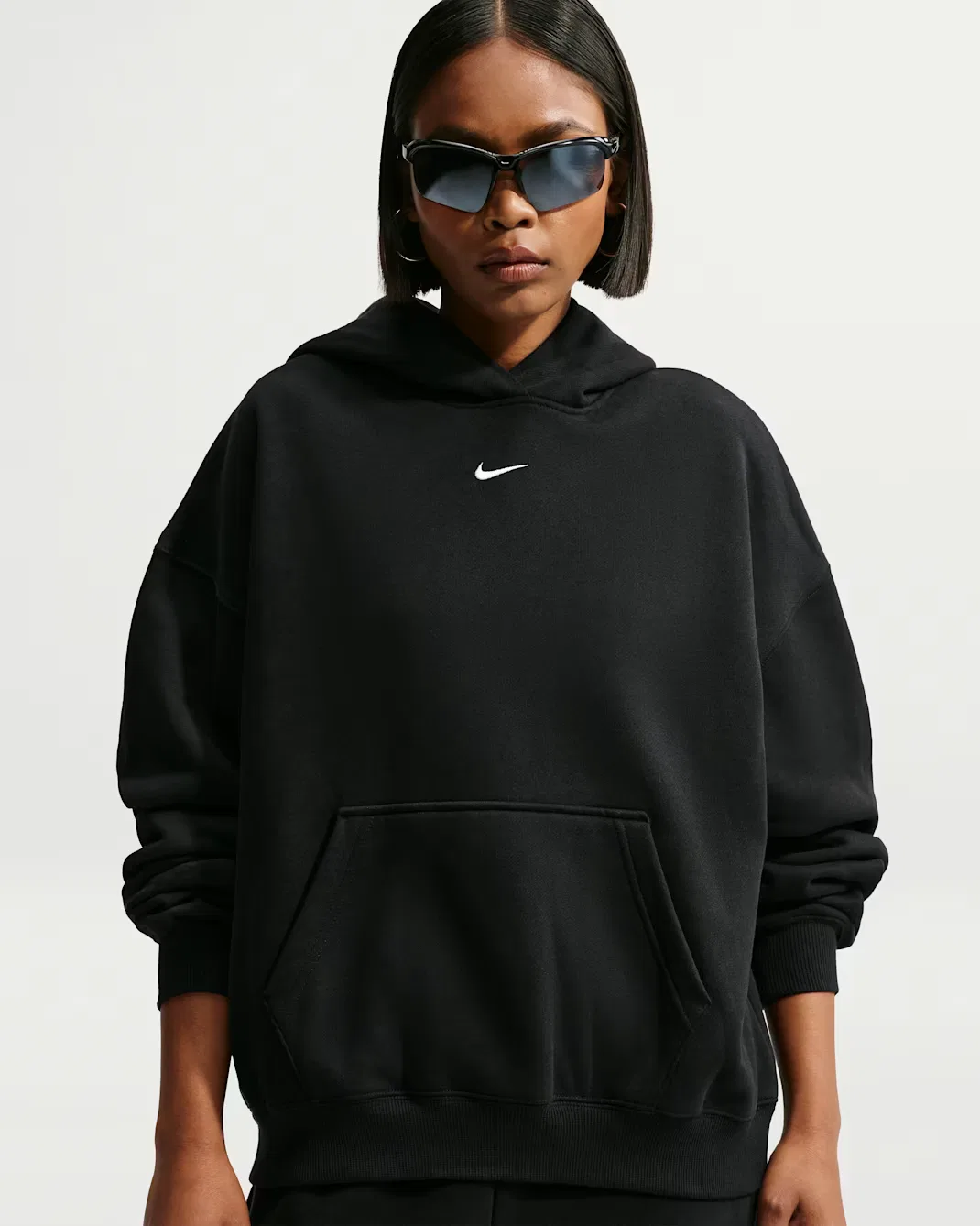 Женская толстовка с капюшоном оверсайз Nike Studio Fleece Medium Weight, Total Black/Sail